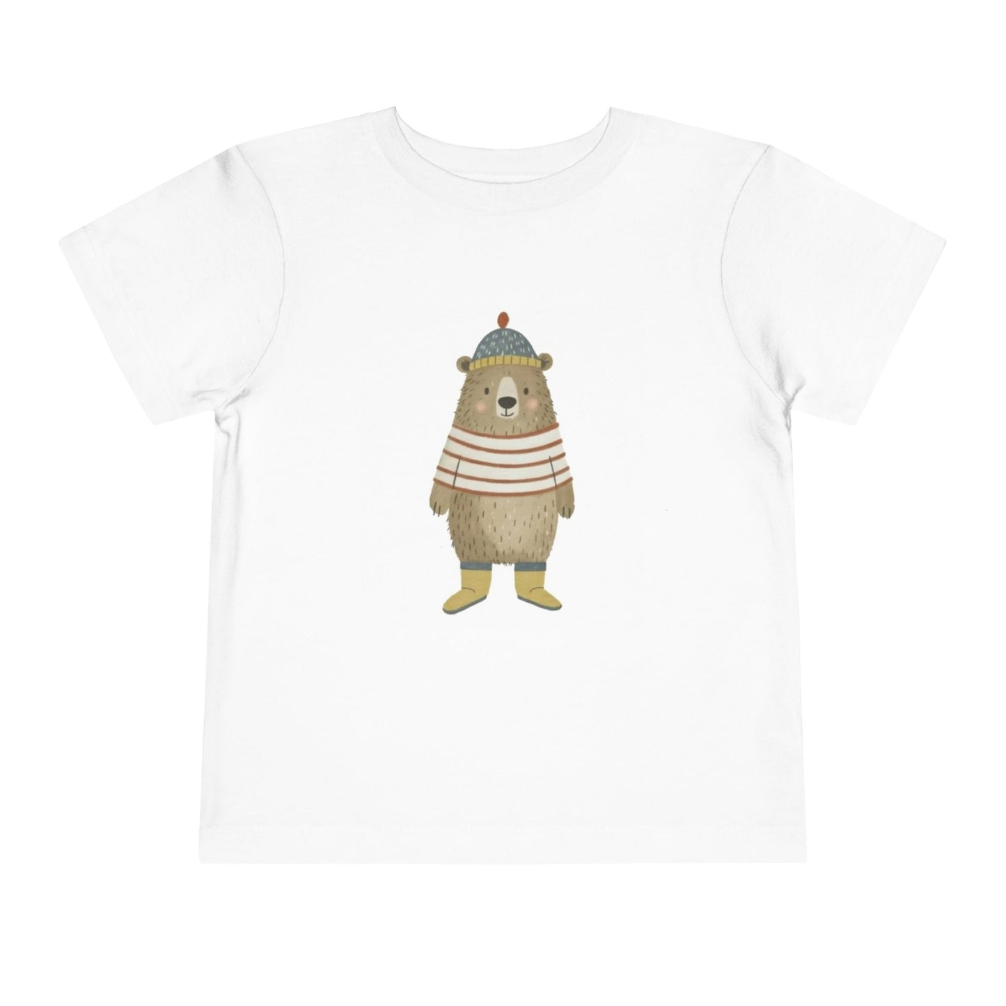 Toddler Tee — Cute Bear in Striped Sweater & Beanie